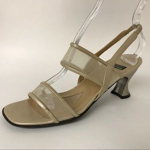 STUART WEITZMAN Gold Mesh Slingback w/ Metal Heel